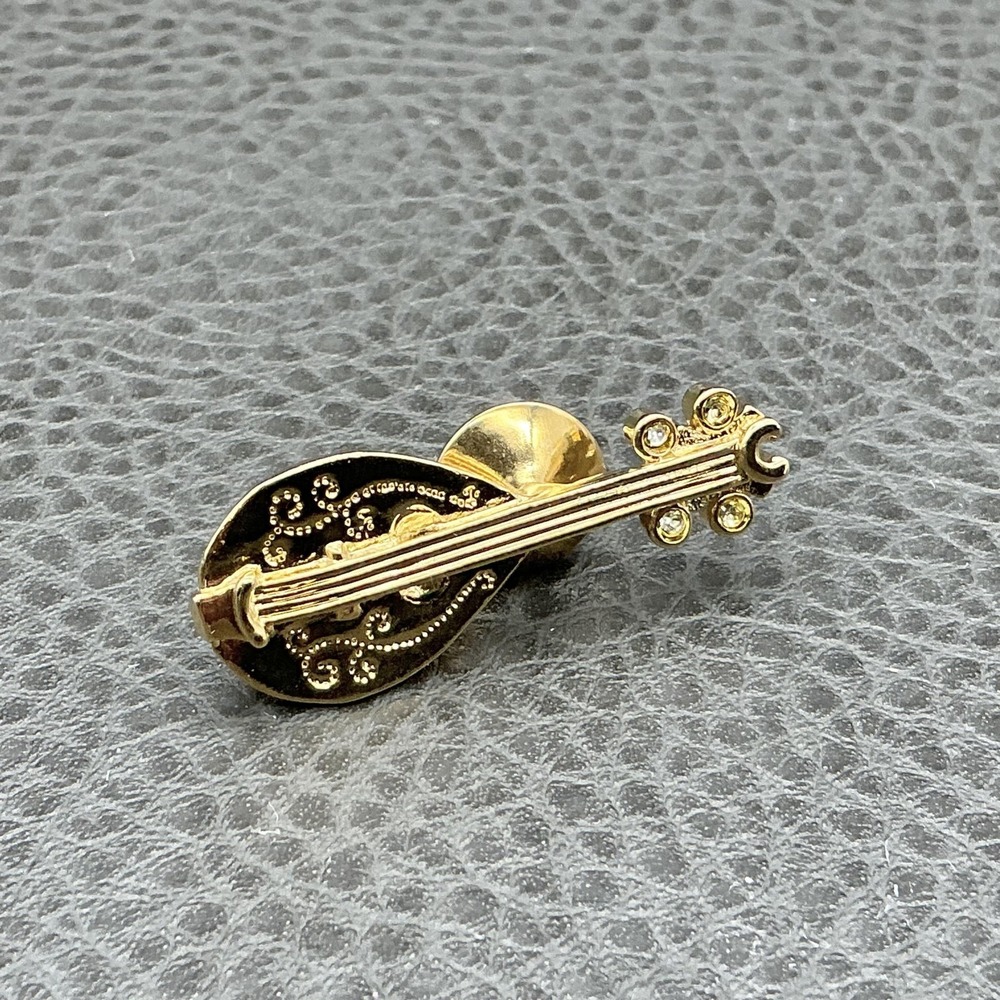Mandolin Lute Guitar Lapel Pin Tie Tack Gold Tone Music‎ Instrument Unisex 1.5"